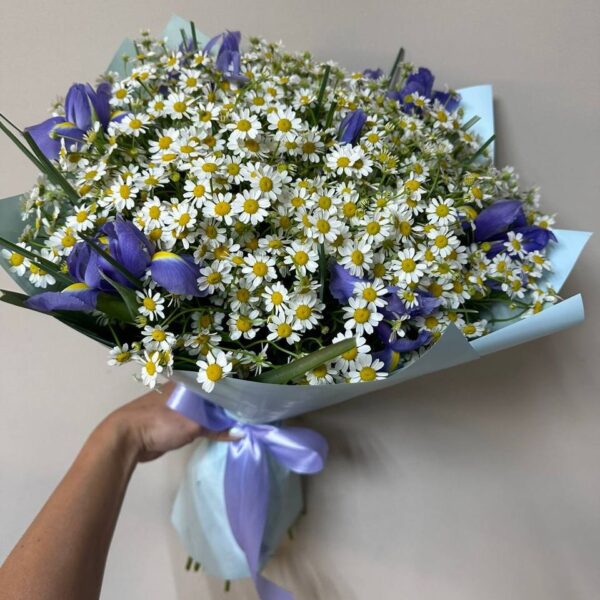 Букет из ромашек и ирисов